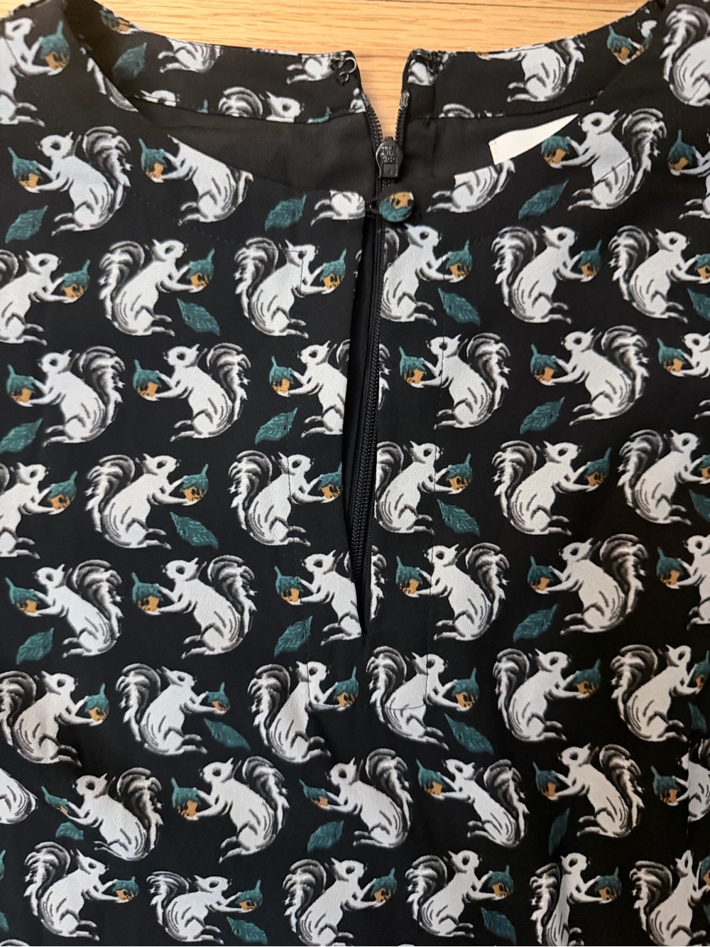 LOFT Black Long-Sleeve Dress with Light Gray Squirrel Print